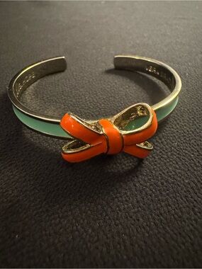 Vera Bradley Coral Bow Turquoise Enamel Gold Tone Cuff Bracelet